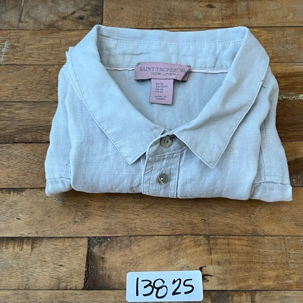 Saint Tropez West Popover Shirt Women's Size M Beige 100% Linen Top - Picture 11 of 11